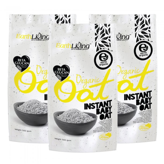 EARTH LIVING Organic Instant Baby Oat 500g 3's as Oat, Overnight Oat, Baby Oat Organic 燕麦