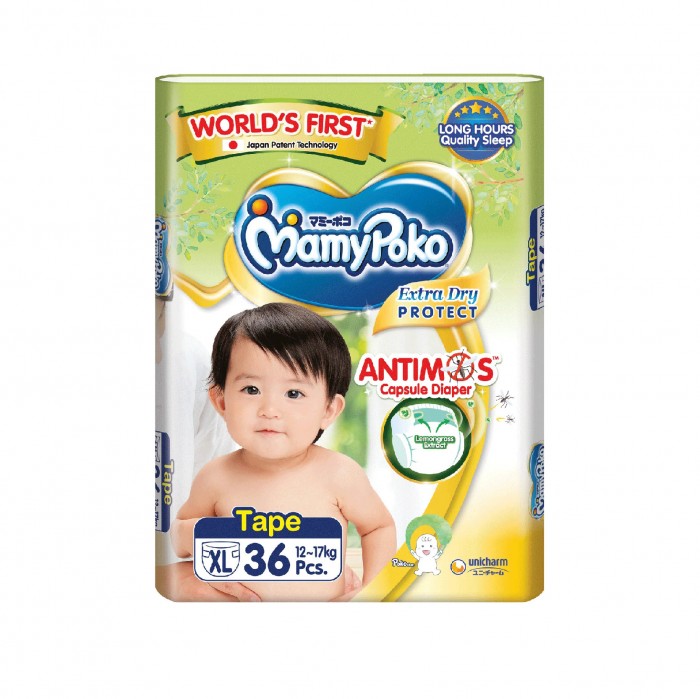 Mamypoko Extra Dry Protect Anti mosquito Pampers baby with lemongrass extract XL36