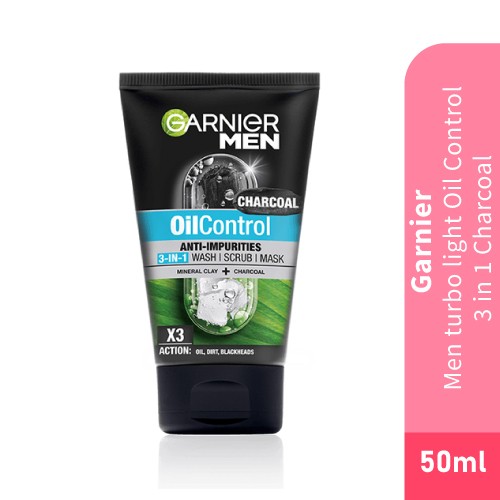 GARNIER Men Oil Control 3 In 1 Charcoal 50ml- Face Wash, Oil Control Cleanser, 洗脸霜