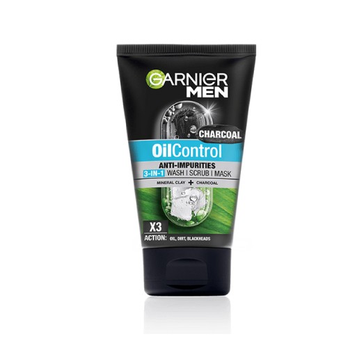 GARNIER Men Oil Control 3 In 1 Charcoal 50ml- Face Wash, Oil Control Cleanser, 洗脸霜