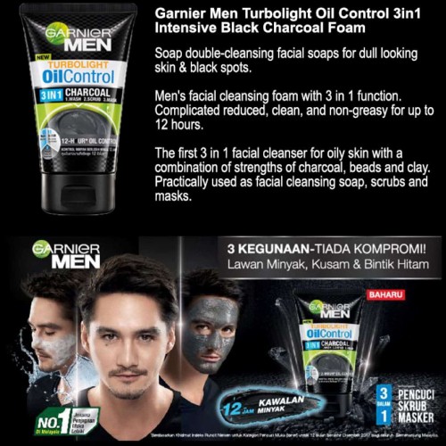 GARNIER Men Oil Control 3 In 1 Charcoal 50ml- Face Wash, Oil Control Cleanser, 洗脸霜