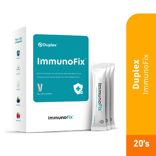 Duplex Immunofix 20's contains rich berries, yeast beta glucan (immune booster)