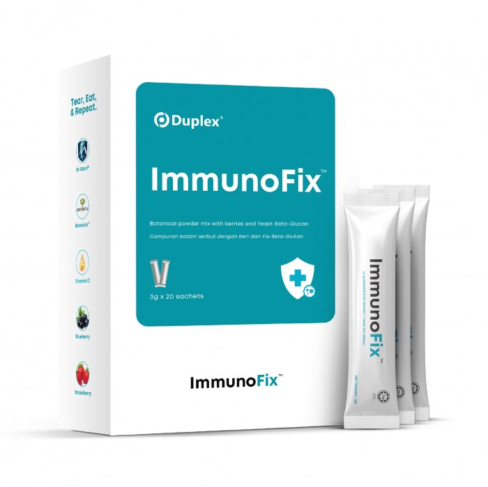 Duplex Immunofix 20's contains rich berries, yeast beta glucan (immune booster)