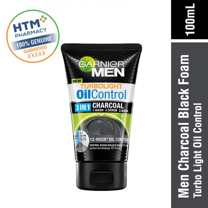 Garnier Men Turbolight Oil Control 3 In 1 Charcoal Black Foam 100ml