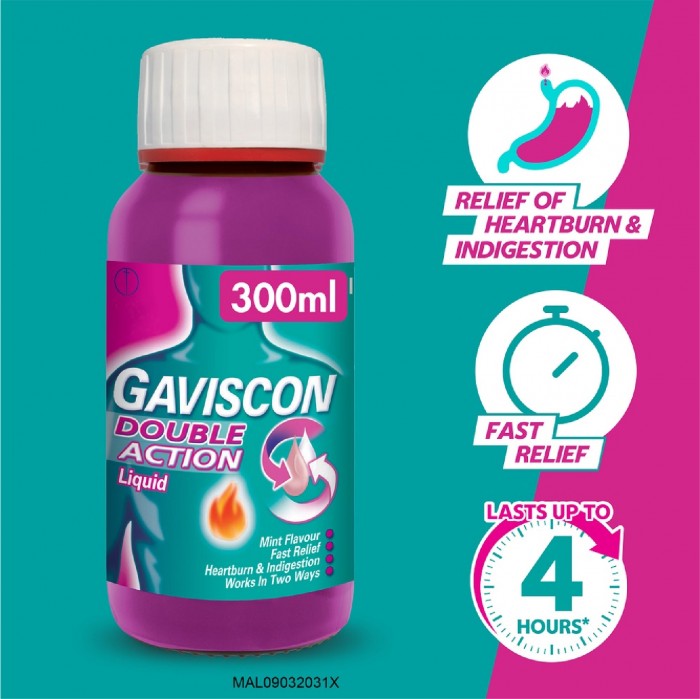 GAVISCON Double Action Liquid Antacid 300ml - Fast Relief from Heartburn & Indigestion 缓解胃灼热, 消化不良