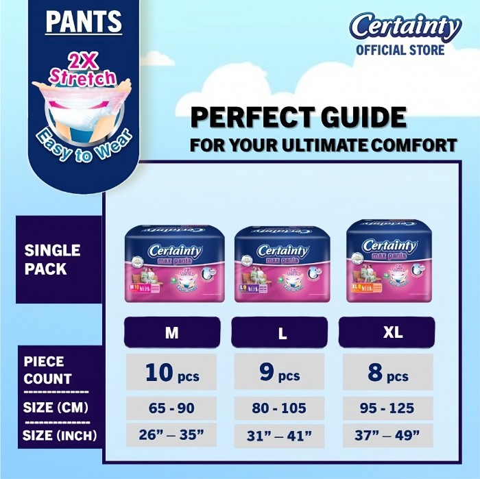 CERTAINTY Maxpants Adult Diapers 9's Size - L, Adult Diapers Pants / Pampers Dewasa / 成人 尿裤