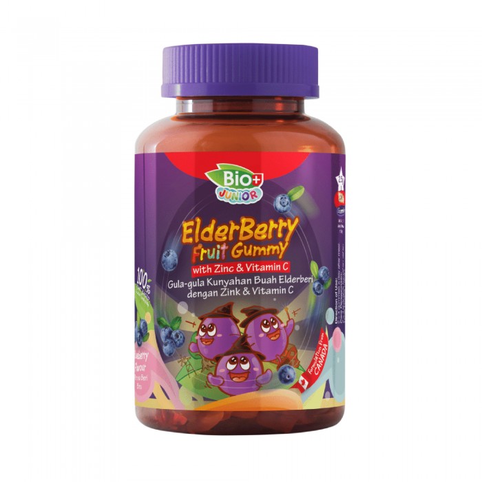 BIO+ Junior Elderberry Gummy with Zinc & Vitamin gummy for kids 60's (Blueberry Flavour) supplement for kids 儿童維他命c软糖