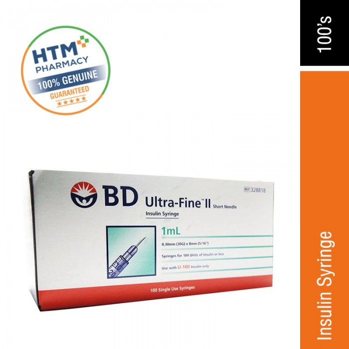 BD ULTRA-FINE II SHORT NEEDLE INSULIN SYRINGE 1CC (1ML 30G 8MM)328818 1's