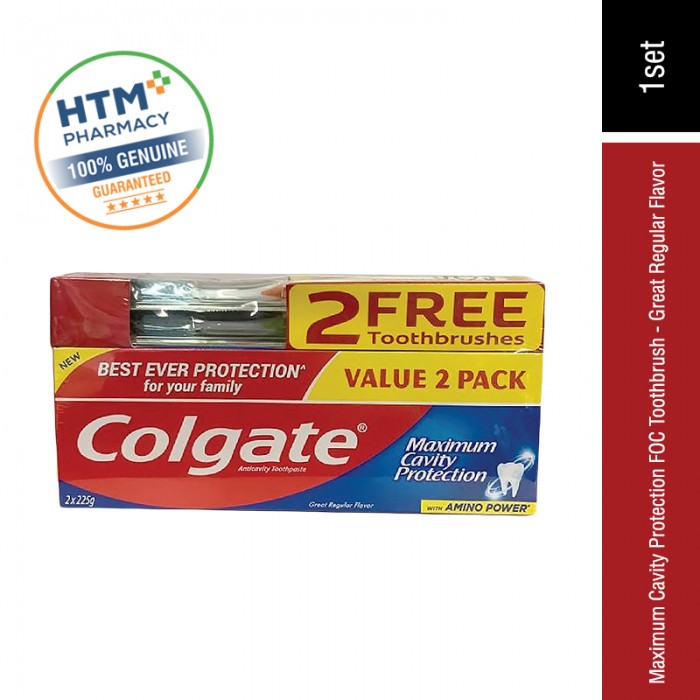 Colgate Maximum Cavity Protection 225g x 2 Foc Toothbrush - Great Regular Flavor