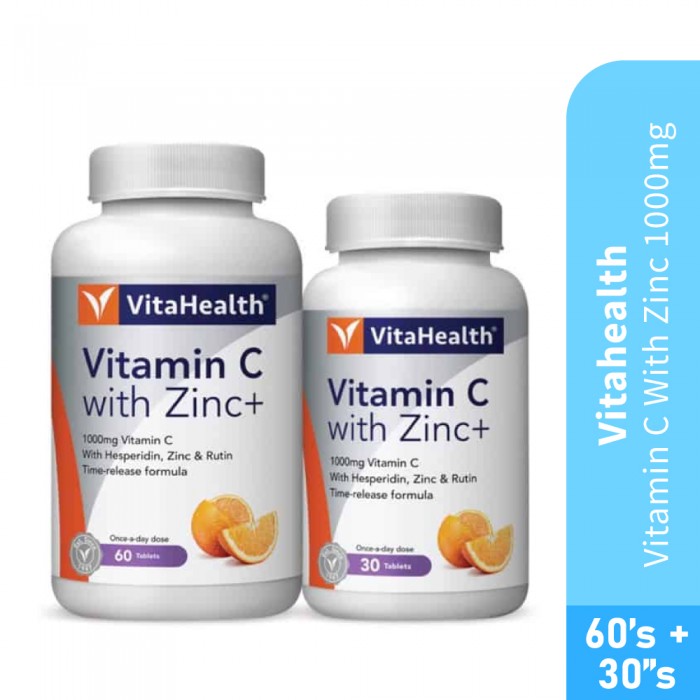 VITAHEALTH Vitamin C With Zinc+ 1000mg 60's + 30's with Vitamin C Supplement, Immunity Booster