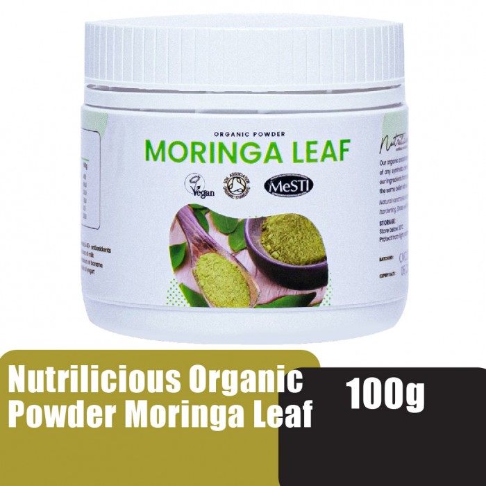 NUTRILICIOUS Moringa Powder Organic 100g 100% Authentic Serbuk Daun Kelor 辣木 / Murungai - Natural Food Grade Superfood