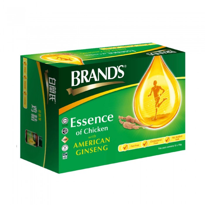 BRANDS Essence of Chicken with American Ginseng 70g X 12's with High Protein Chicken Essence for Memory, Immune & Energy