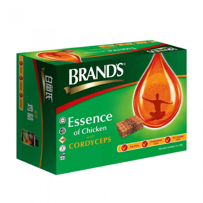 BRANDS Essence of Chicken with Cordyceps 70g X 12's with High Protein Chicken Essence for Respiratory, Immune & Energy