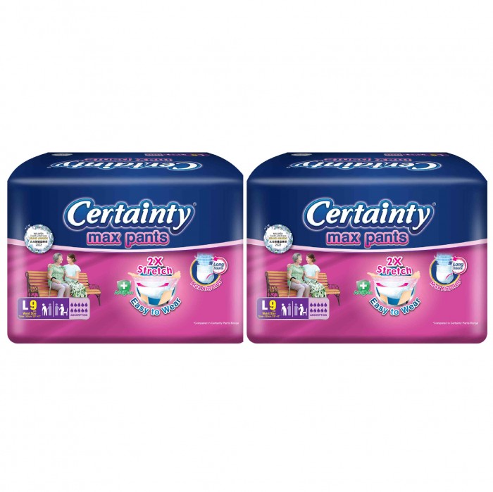 CERTAINTY Maxpants Adult Diapers 9's x 2 Size - L (FOC Wipes) Adult Diapers Pants / Pampers Dewasa / 成人 尿裤