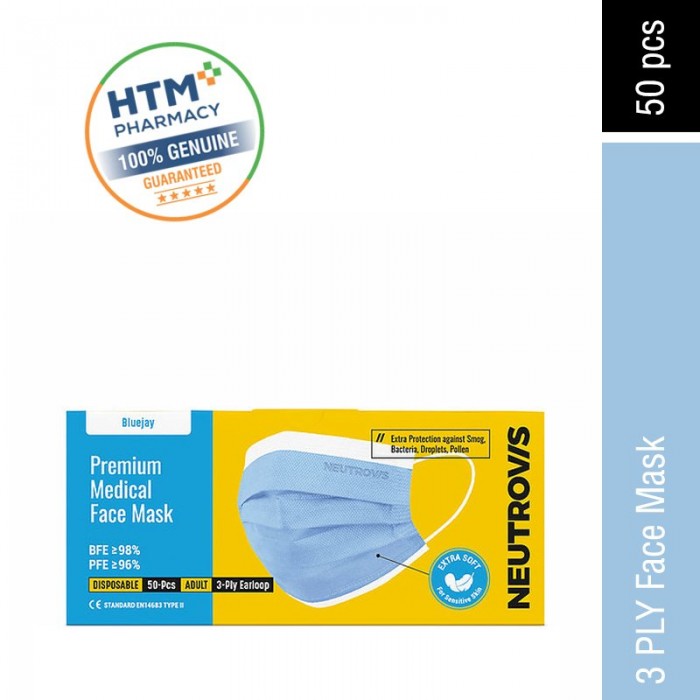 Neutrovis Medical Face Mask 3ply - Blue Jay (Premium Series - Ultra Soft) 50's