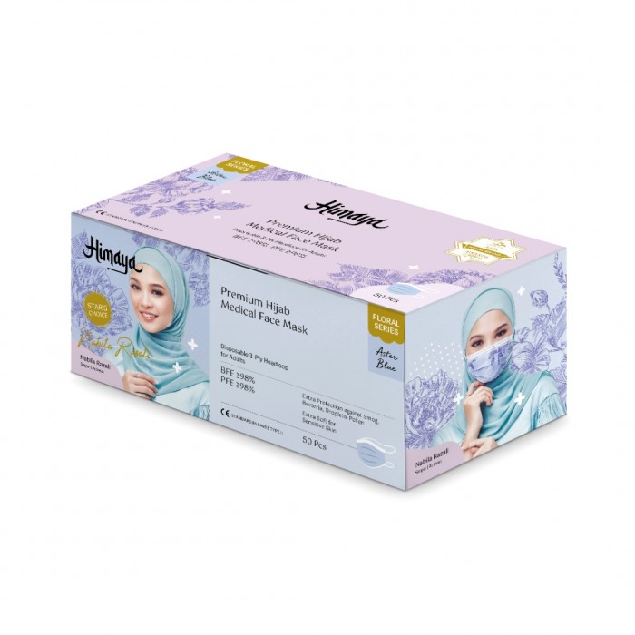 Himaya Medical Face Mask 3ply - Aster Blue(Premium Hijab Series) 50's