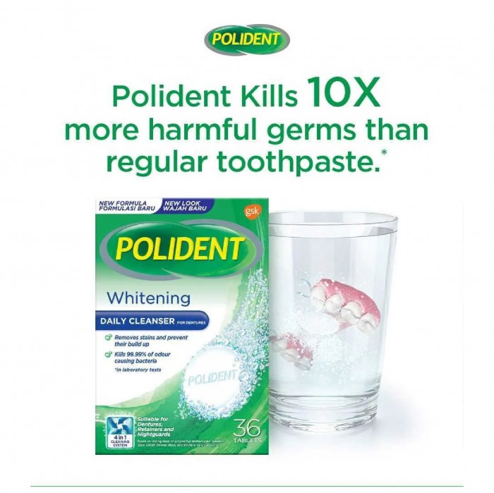 POLIDENT Whitening Cleanser For Denture (3 Minute Antibacterial) 36 Tablets - Polident Retainer Cleanser 假牙清洁片