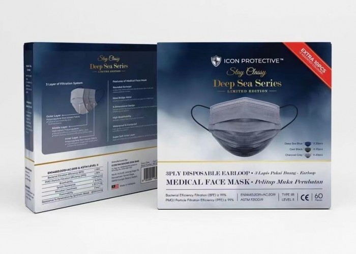 3Ply Disposable Surgical Face Mask (Icon Protective) - Deep Sea Series 60's