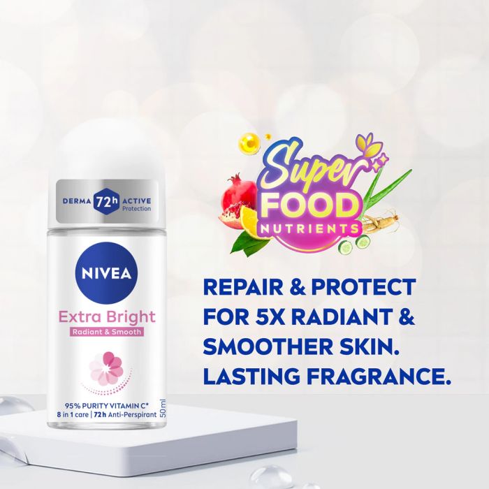 NIVEA Deodorant Female Extra Bright 2's x 50ml for Roll On Deodorant, Female Deodorant