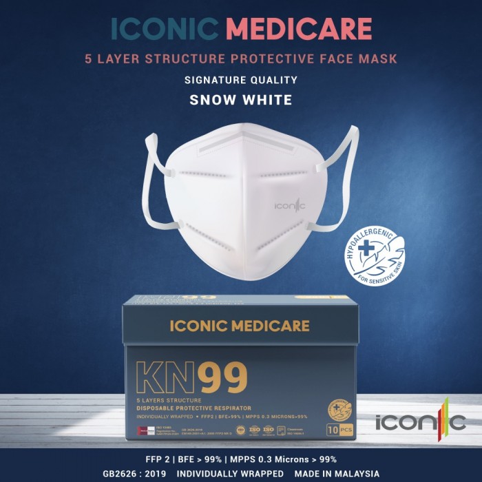 Iconic KN99 Adult Disposable Protective Face Mask 10's (Signature) - Snow White