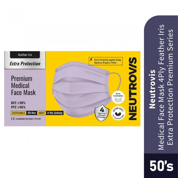 NEUTROVIS Medical Face Mask 4ply - Feather Iris 50's, Facemask, Pelitup Muka, Mask Neutrovis, Face Mask