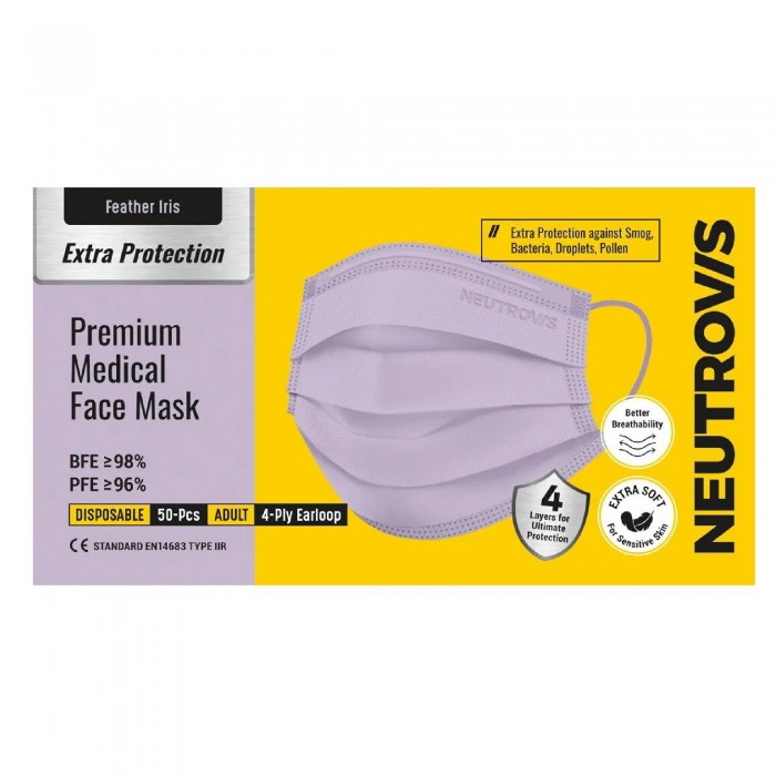 NEUTROVIS Medical Face Mask 4ply - Feather Iris 50's, Facemask, Pelitup Muka, Mask Neutrovis, Face Mask