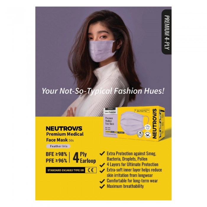 NEUTROVIS Medical Face Mask 4ply - Feather Iris 50's, Facemask, Pelitup Muka, Mask Neutrovis, Face Mask