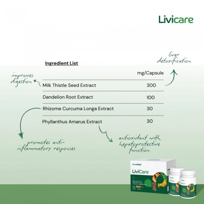PUREMED Livicare 60's x 2 for Liver Supplement, Fatty Liver, Detox Supplement