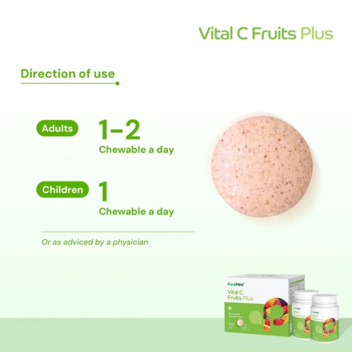 PUREMED Vital C Plus 1000mg 100's X 2 with Vitamin C, Ester C, Chewable Vitamin C