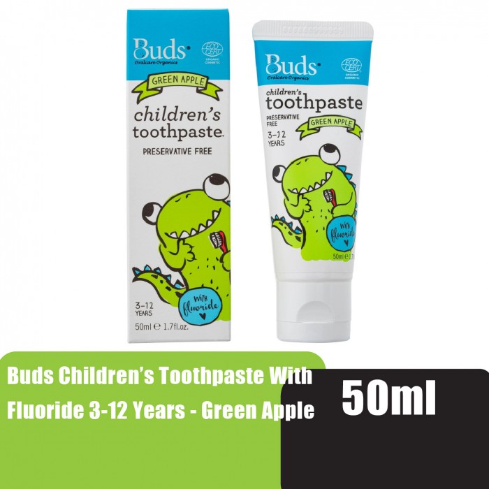 Buds Children's /Kids Green Apple Flavour Toothpaste with Fluoride 50ml - 儿童牙膏 Suitable for 3-12 years old