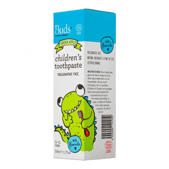 Buds Children's /Kids Green Apple Flavour Toothpaste with Fluoride 50ml - 儿童牙膏 Suitable for 3-12 years old