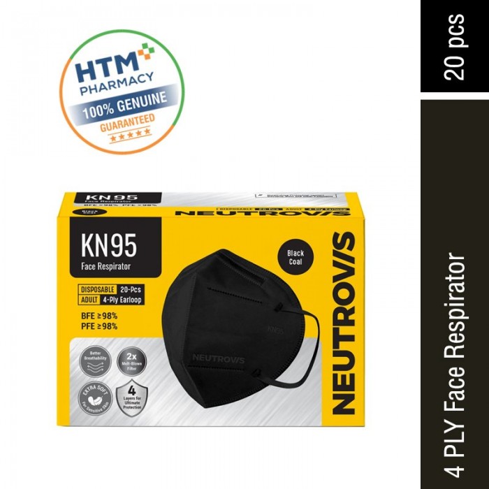 Neutrovis KN95 Face Respirator 20's - Black Coal (Black)