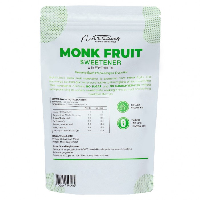 NUTRILICIOUS Pure Monk Fruit Sweetener Organic 羅漢果糖 200g ( 0 calories Sugar 0卡糖 / Keto Sugar / Keto Sweetener 代糖 / Mont