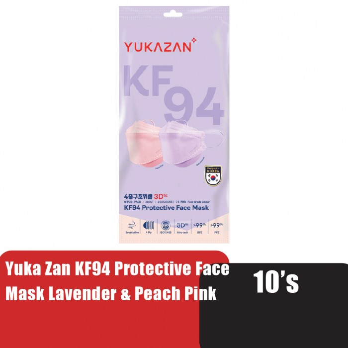 [HTM Online Exclusive] Yukazan KF94 Protective Face Mask 10's - Lavender & Peach Pink