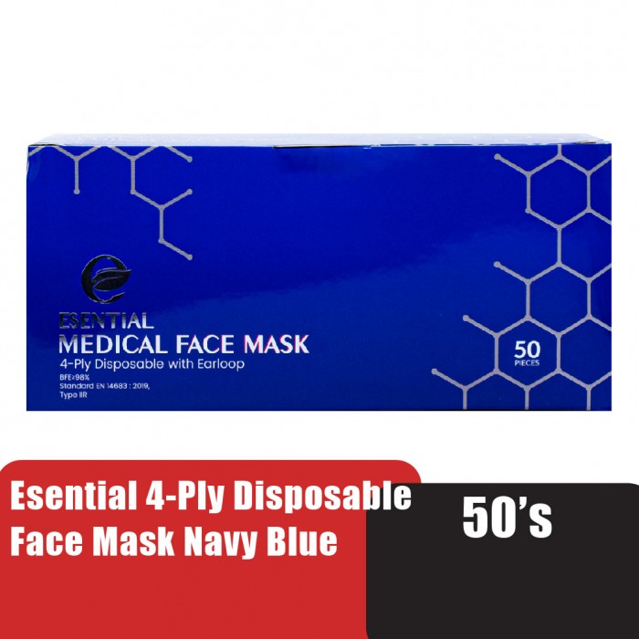 ESENTIAL 4ply 50's Classic Elastic Earloop Disposable Face Mask- Navy Blue / Protection 一次性口罩