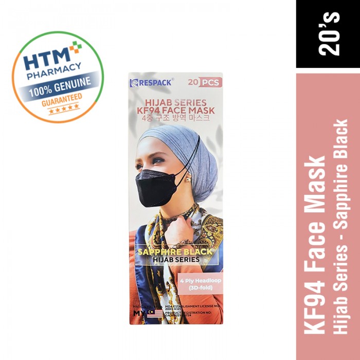 Respack KF94 Face Mask 20's (Hijab Series) - Sapphire Black