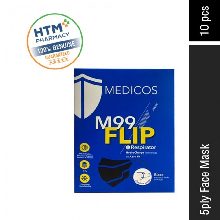 Medicos 5ply M99 Flip Respirator Earloop 3D 10's - Black