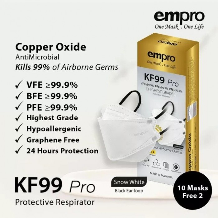 Empro KF99 Pro Respirator Copper Oxide Antimicrobial Face Mask 12's - Snow White