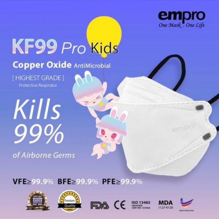 Empro KF99 Pro Respirator Copper Oxide Antimicrobial Face Mask 10's (Kids) - Snow White