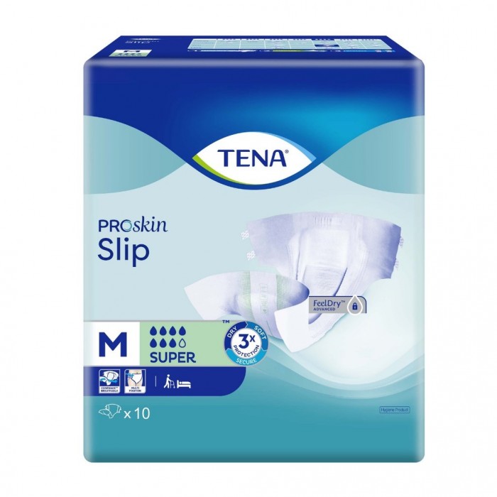 Tena Slip Super Adult Diaper M 10'S (Proskin)/ Foc Tena Wet Wipes