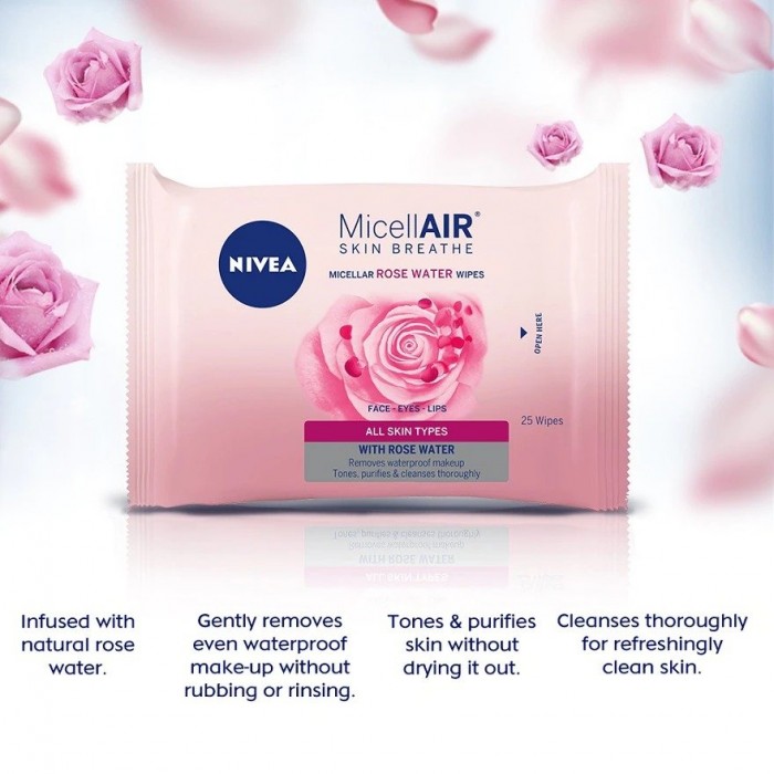 Nivea MicellAIR Skin Breath Rose Water Wipes 25's (82376)