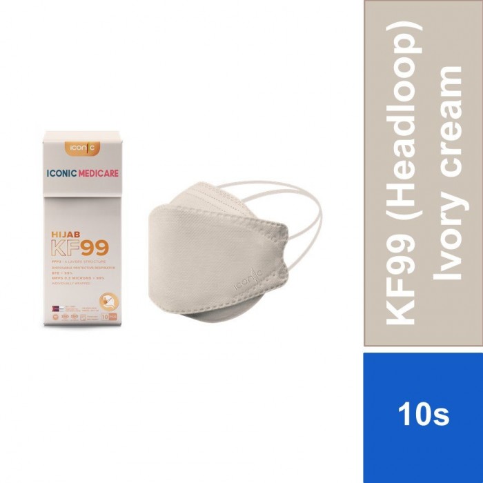 Iconic KF99 Headloop Disposable Protective Respirator Hijab Face Mask 10's - Ivory Cream