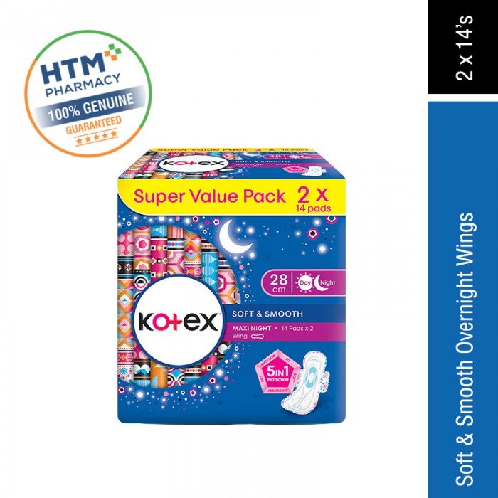 Kotex Soft & Smooth Overnight Wings 14's x 2