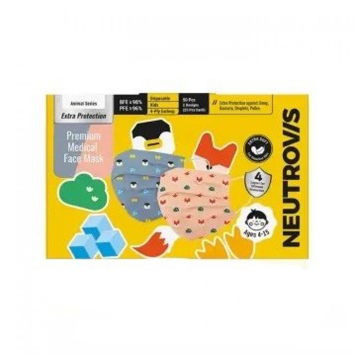 Neutrovis Medical Face Mask 4ply (Kids) - Fox & Penguin (Extra Protec Premium - Ultra Soft) 50's