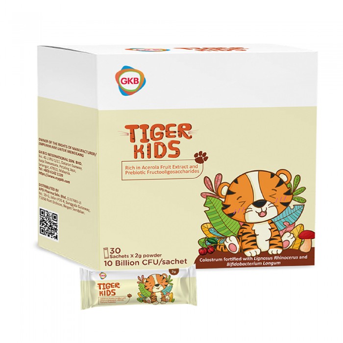 GKB Tiger Kids 2g X 30's with Probiotic, Tiger Milk Mushroom Kids, Colostrum, 虎乳芝 for Digestive