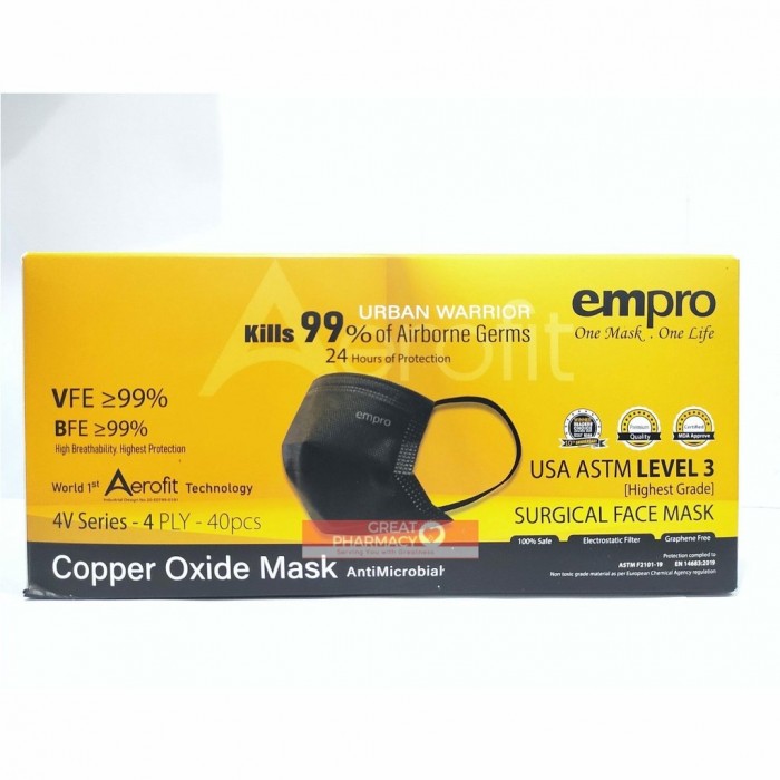 Empro 4ply Copper Oxide Surgical Face Mask 40's - Black