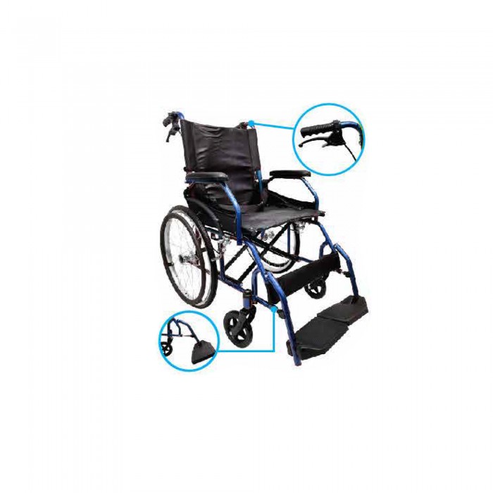 Foldable Light Weight Wheelchair 13kg (Blue-PVC) Foldable & Flexible Braking Kerusi Roda Wheelchair 轮椅