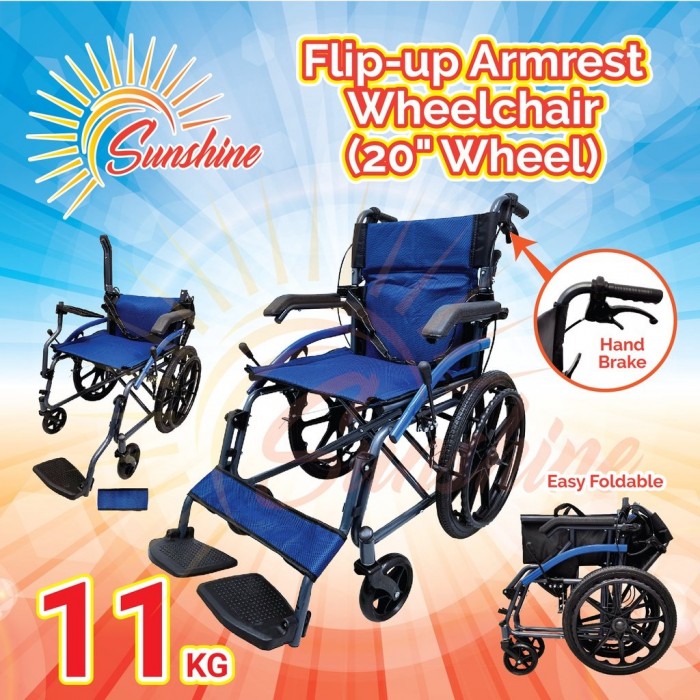 Prolife Flip Up Armrest Wheelchair 20" Wheel (Blue-Canvas) (WPL-Q03LAJ-C)