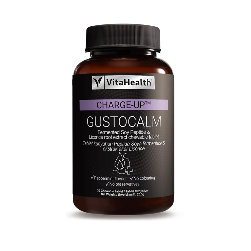 VITAHEALTH Charge-Up Gustocalm 30's for Heartburn Relief - Peppermint Flavor