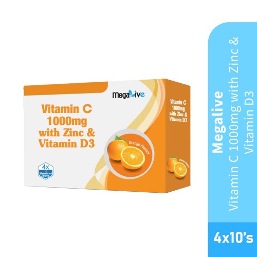 Megalive Vitamin C 1000mg With Zinc & Vitamin D3 Effervescent Tablet 4 x 10's